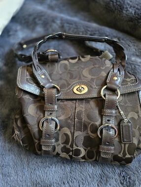 Coach Chelsea Turnlock Signature Canvas Shoulder Bag with Braided Handles